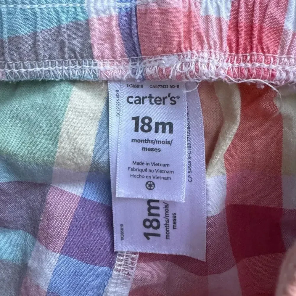 Carter's Baby Plaid Multi Color Spring Bloomers Size 18 Months